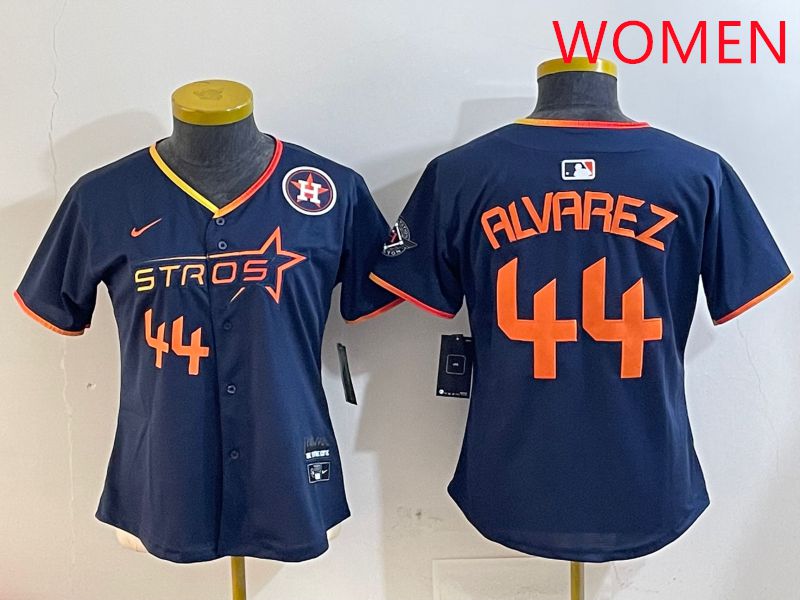 Women Houston Astros 44 Alvarez Drak Blue Three generations Joint Name 2025 Nike MLB Jersey style 4107